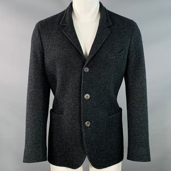 FEDELI Size 40 Grey Black Cashmere Single Breasted Pop Up Collar Coat - Picture 1 of 7